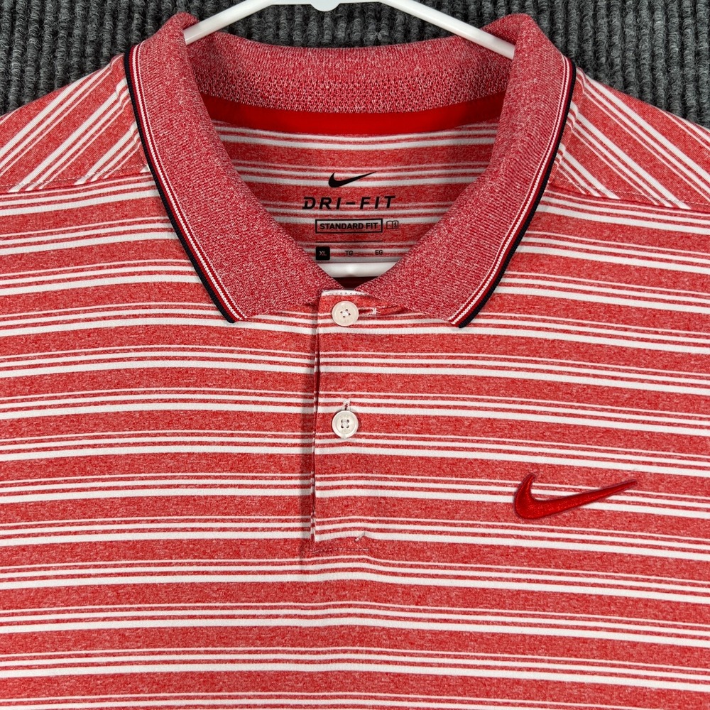 Nike Mens Shirt XL Extra Large Red Peppermint Stripe Polo Dri-Fit Standard Fit